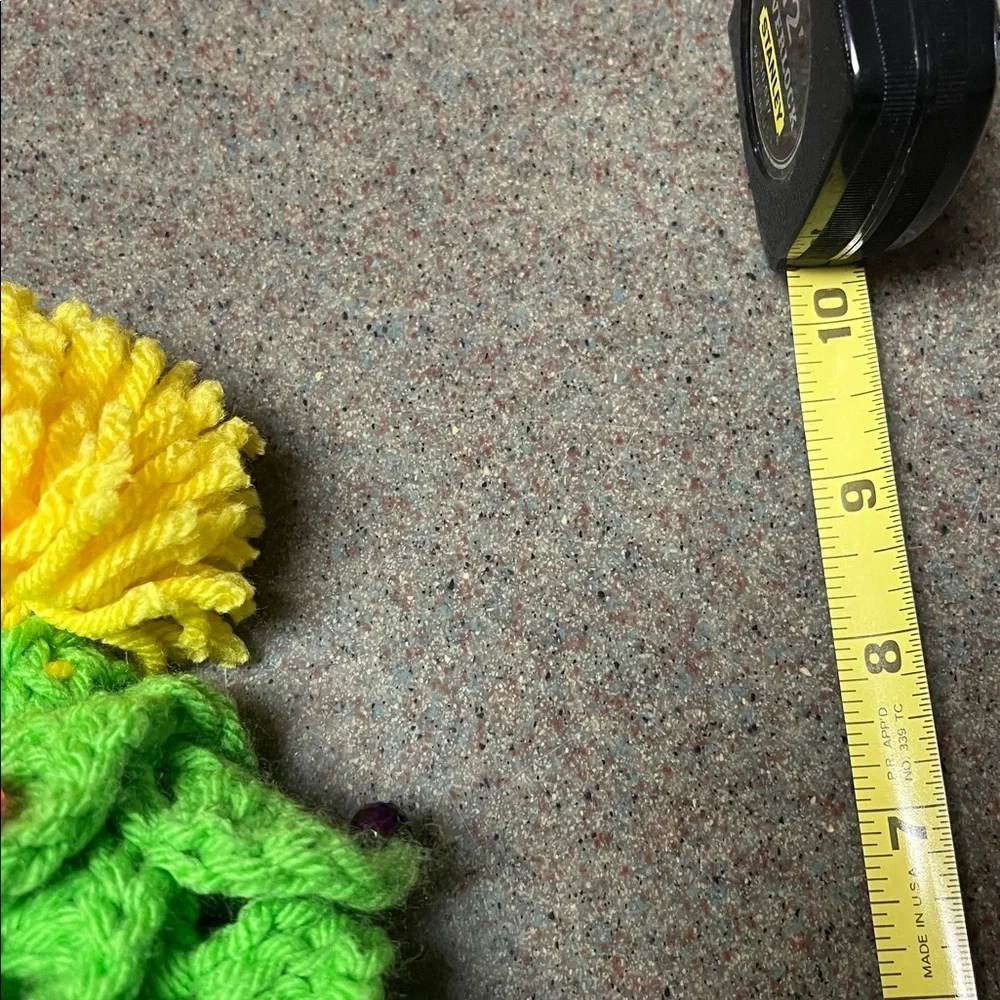 Green Crochet Beanie‎ with Yellow Pom-Pom handmade
